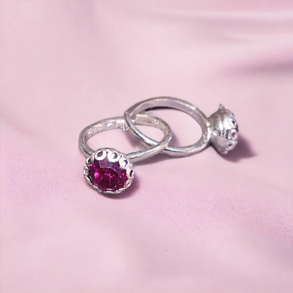 Premium Silver Single Stone Toe Rings ( 2 Pairs ) For Women - Jauhari Jewellers