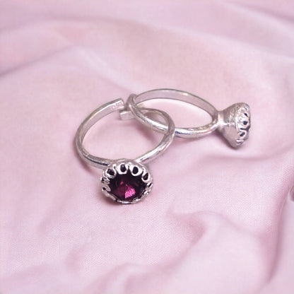 Premium Silver Single Stone Toe Rings ( 2 Pairs ) For Women - Jauhari Jewellers