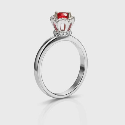 Silver Red CZ Halo Ring | 925 Sterling Silver