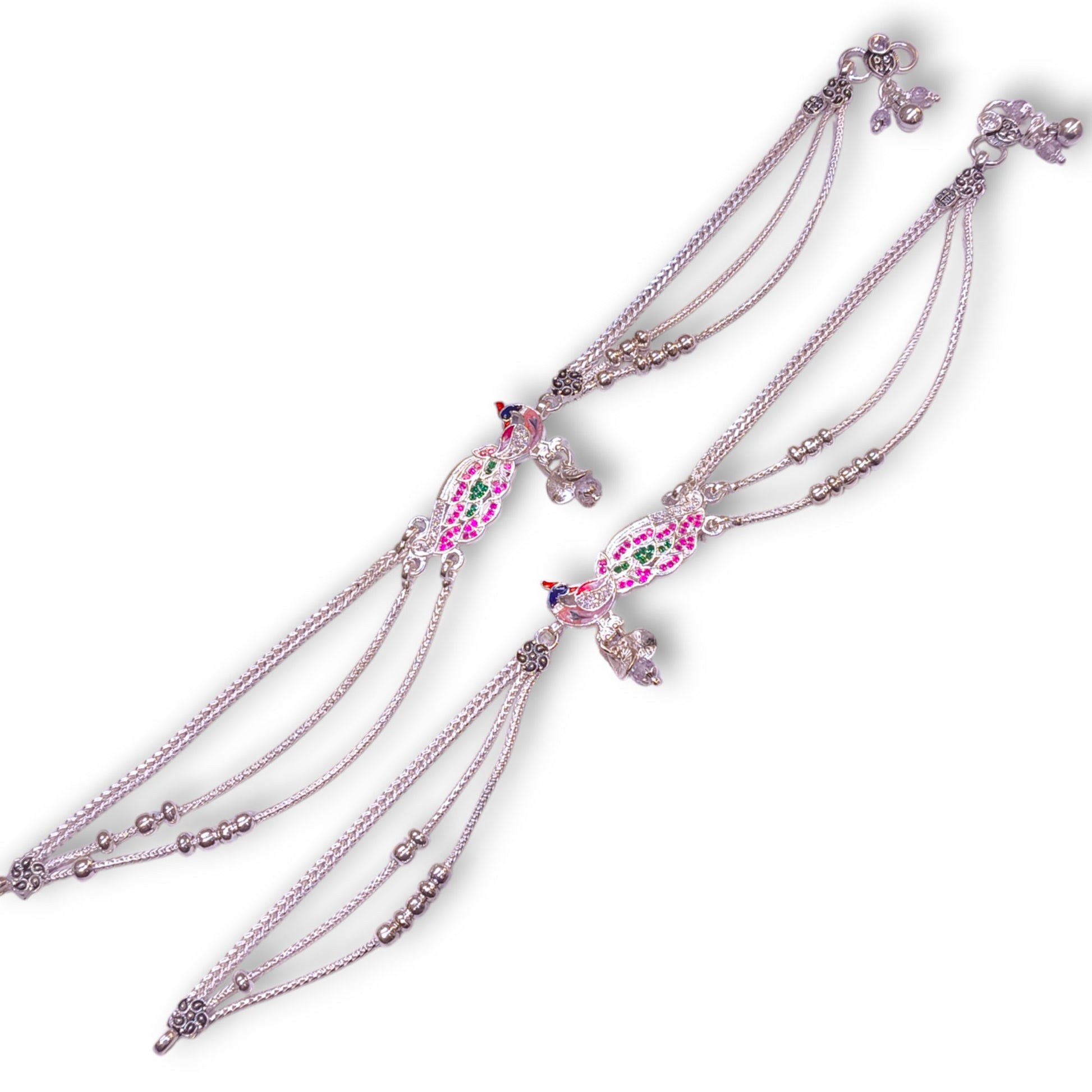 Silver anklets peacock design 