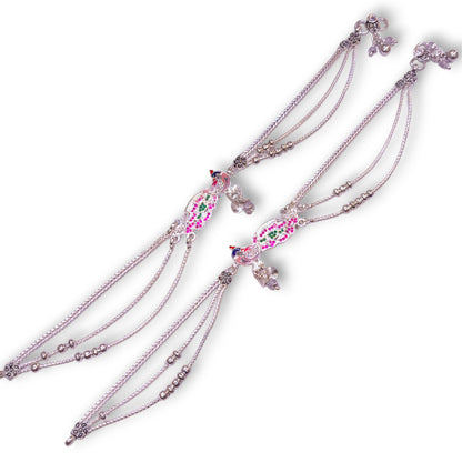 Silver anklets peacock design 