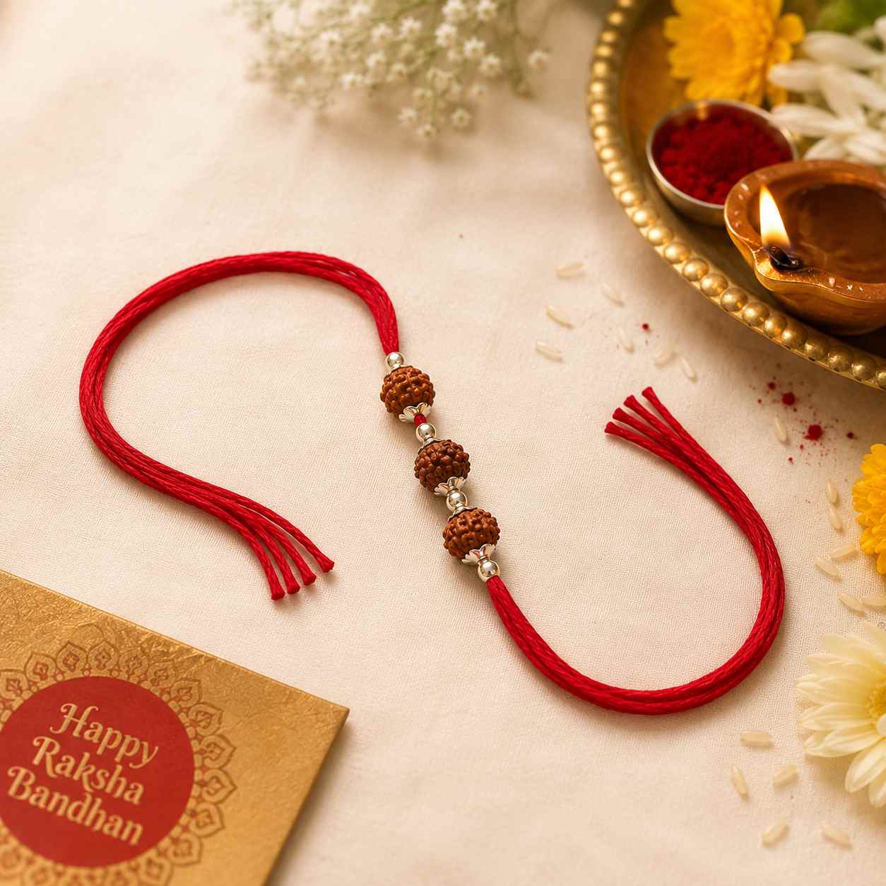 Silver rudraksha rakhi