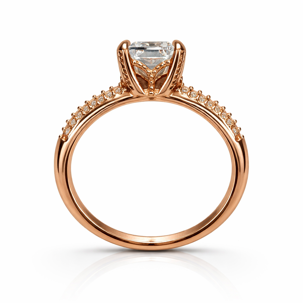 Rose Gold Emerald Cut CZ Ring | 925 Sterling Silver