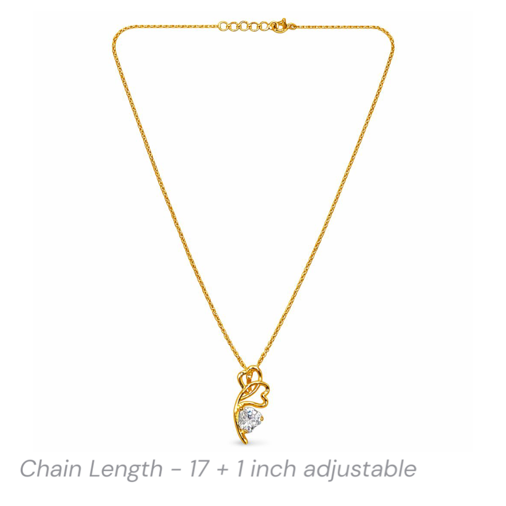 Gold plated 925 Sterling silver necklace with a heart-shaped pendant on a white background