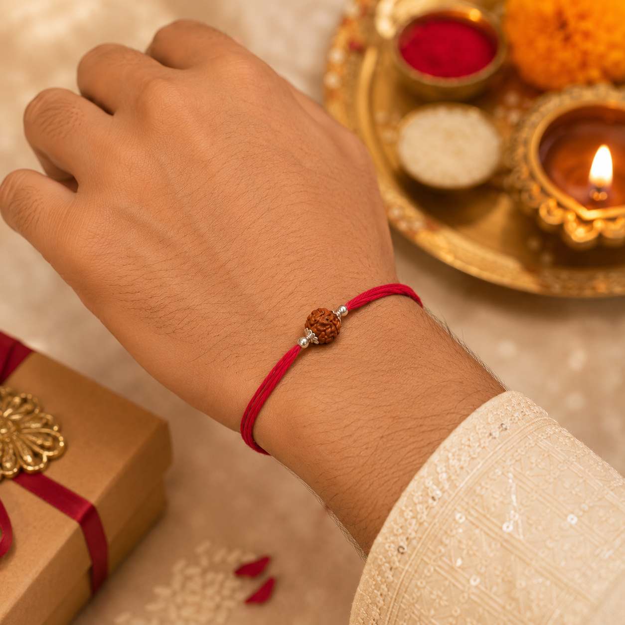 Silver rakhi with rudraksha by jauhari jewellers