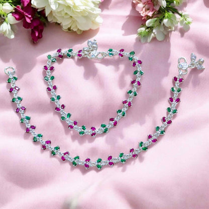 Silver stone payal for women - jauhari jewellers