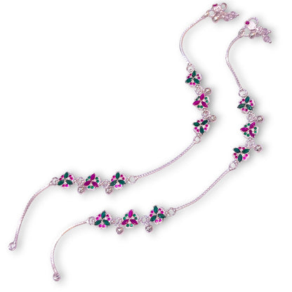 Silver flower anklets