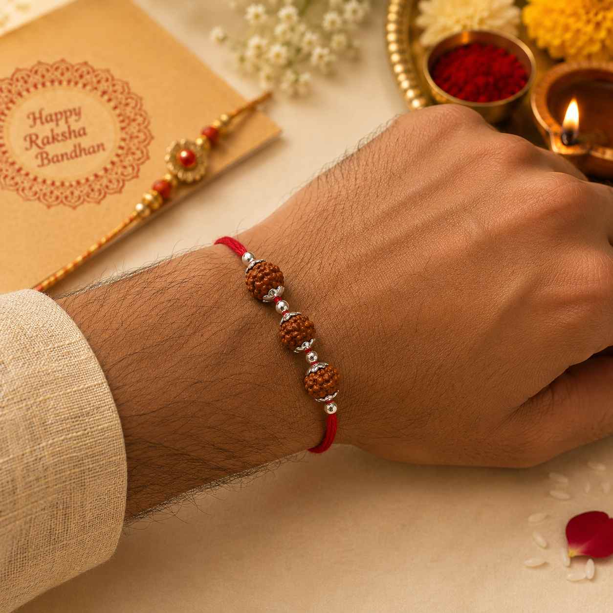 Silver rakhi with thread