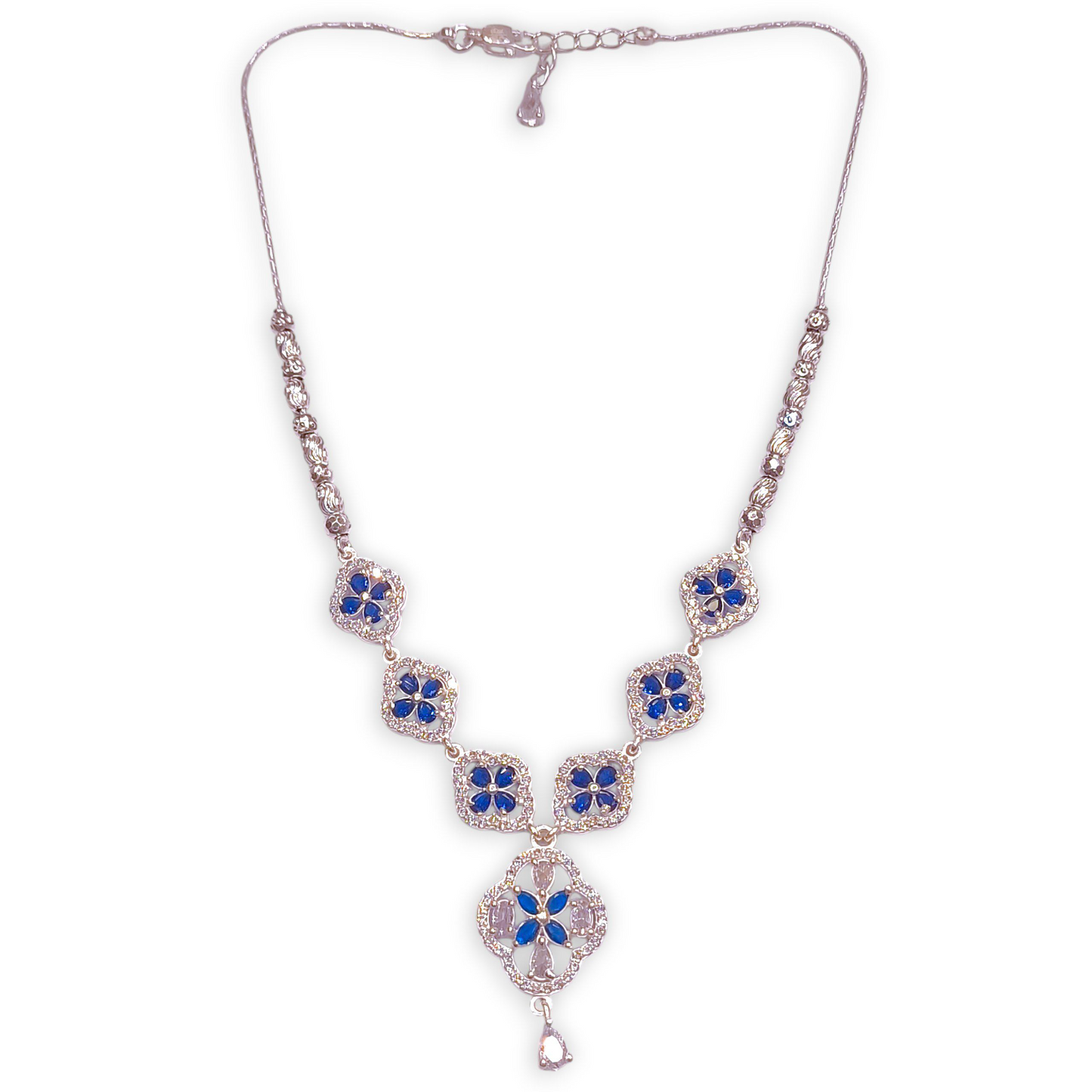 Silver Short Necklace with Blue Stones by Jauhari Jewellers