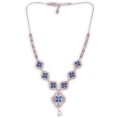 Silver Short Necklace with Blue Stones by Jauhari Jewellers