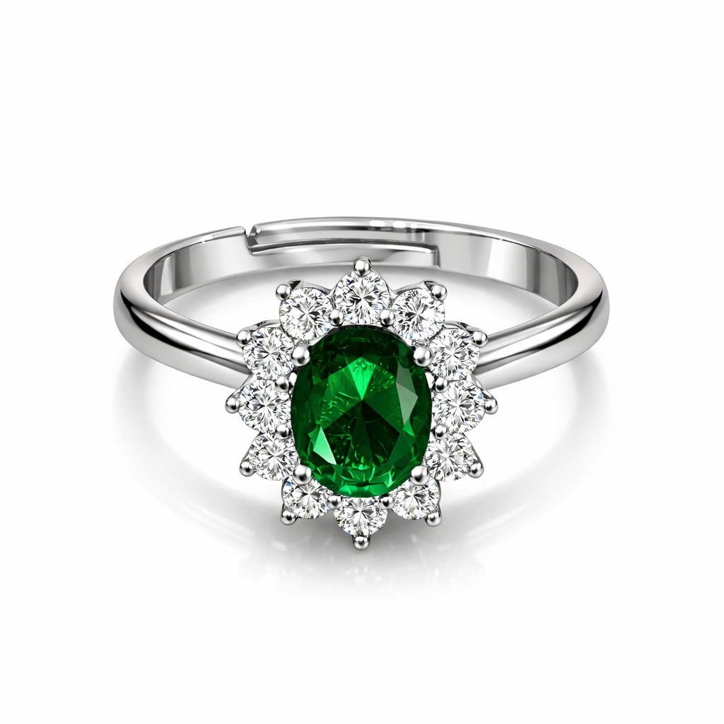 Elegant 925 Sterling Silver Emerald-Green Halo Ring for Women