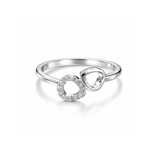 Double Heart 925 Sterling Silver Ring with CZ Stones