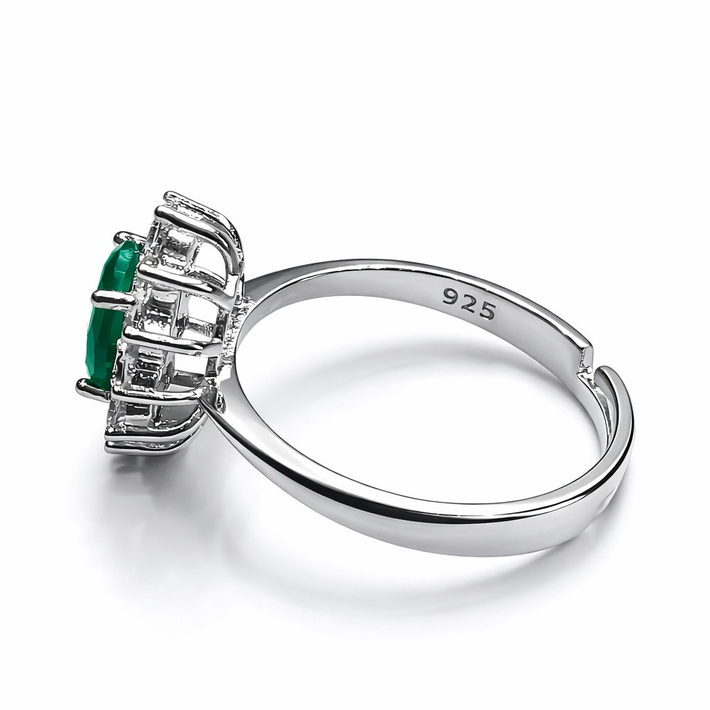 Silver green stone ring for girls