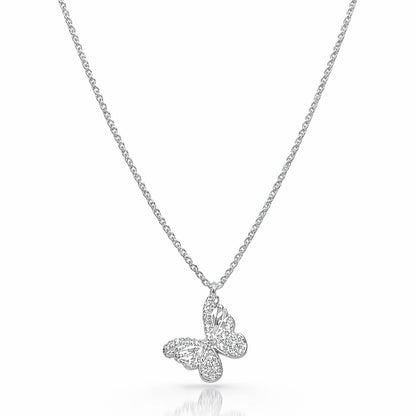 925 sterling silver butterfly-shaped cz pendant necklace against a white background