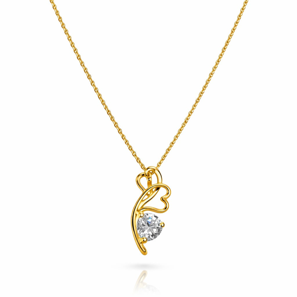 Sterling silver Gold necklace with a heart-shaped pendant on a white background
