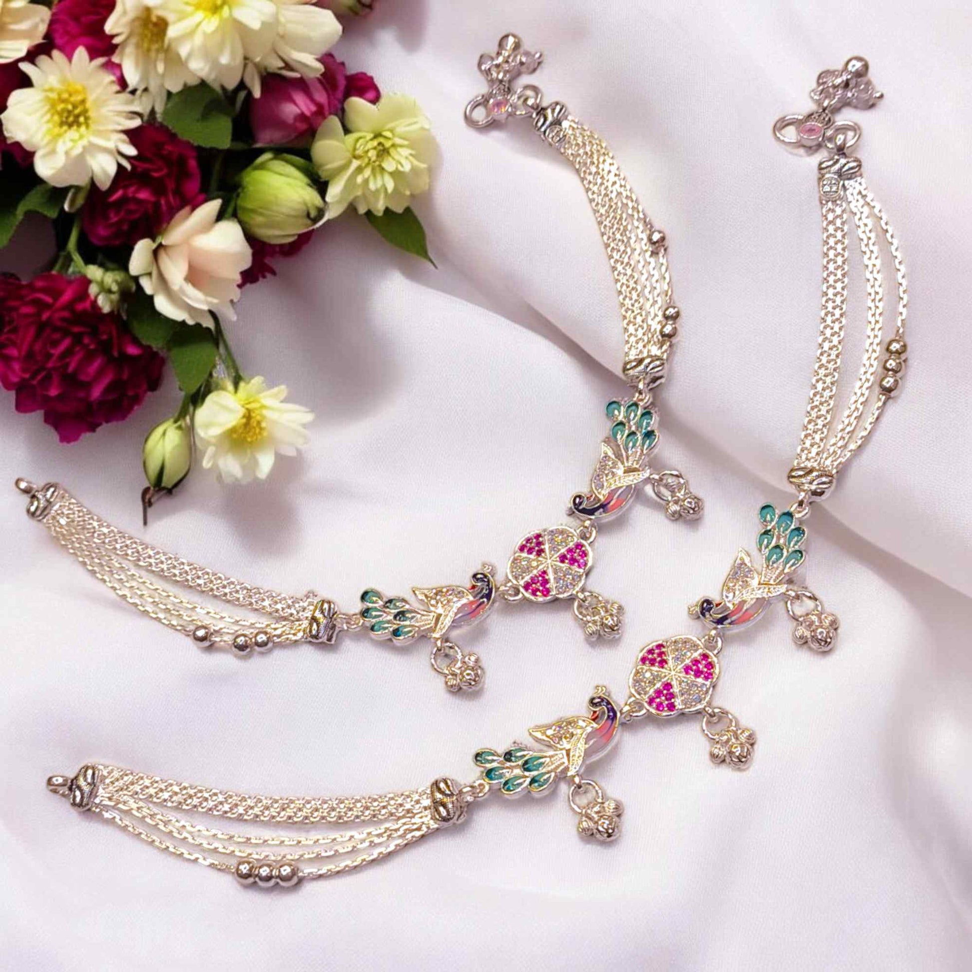 Silver peacock payal - jauhari jewellers