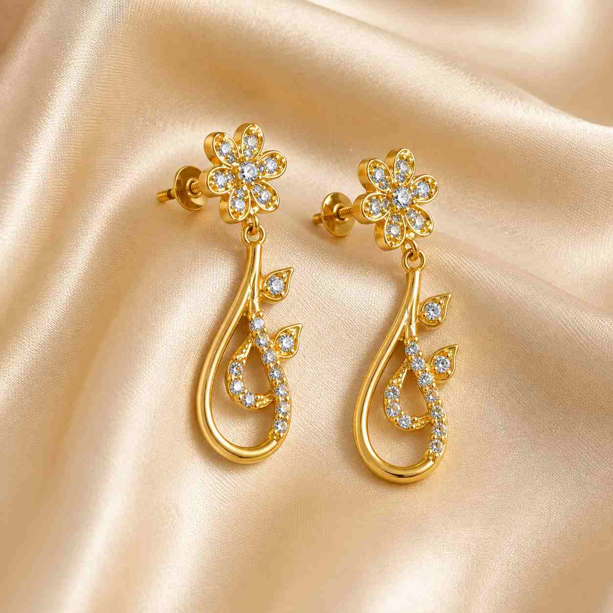 925 sterling silver floral earrings with gold plating