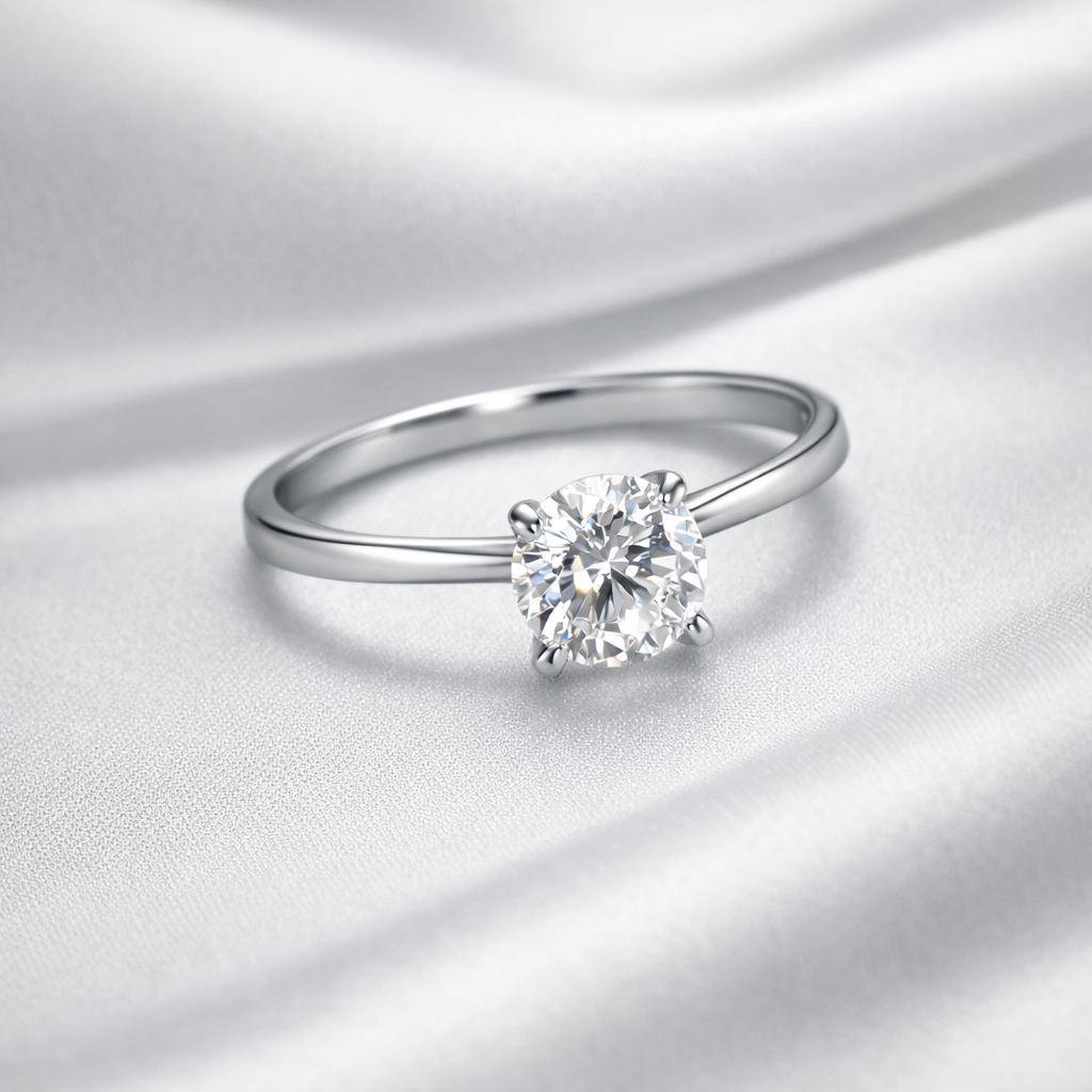 Solitaire silver ring for women