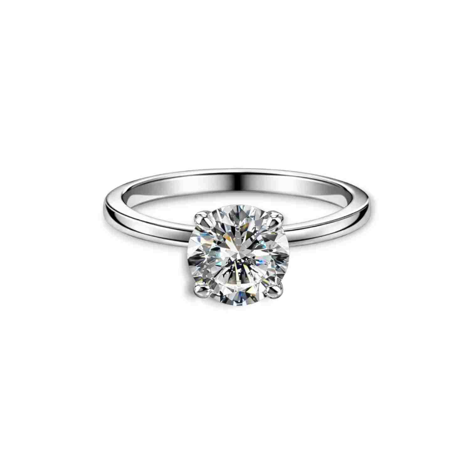 Solitaire rhodium plated 925 sterling silver ring