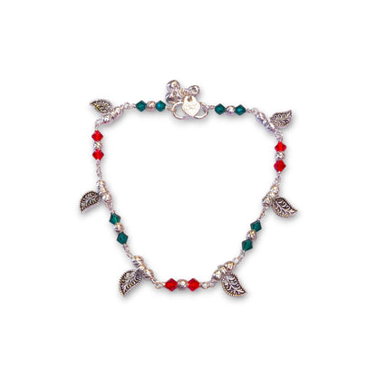 Silver green red stone anklets