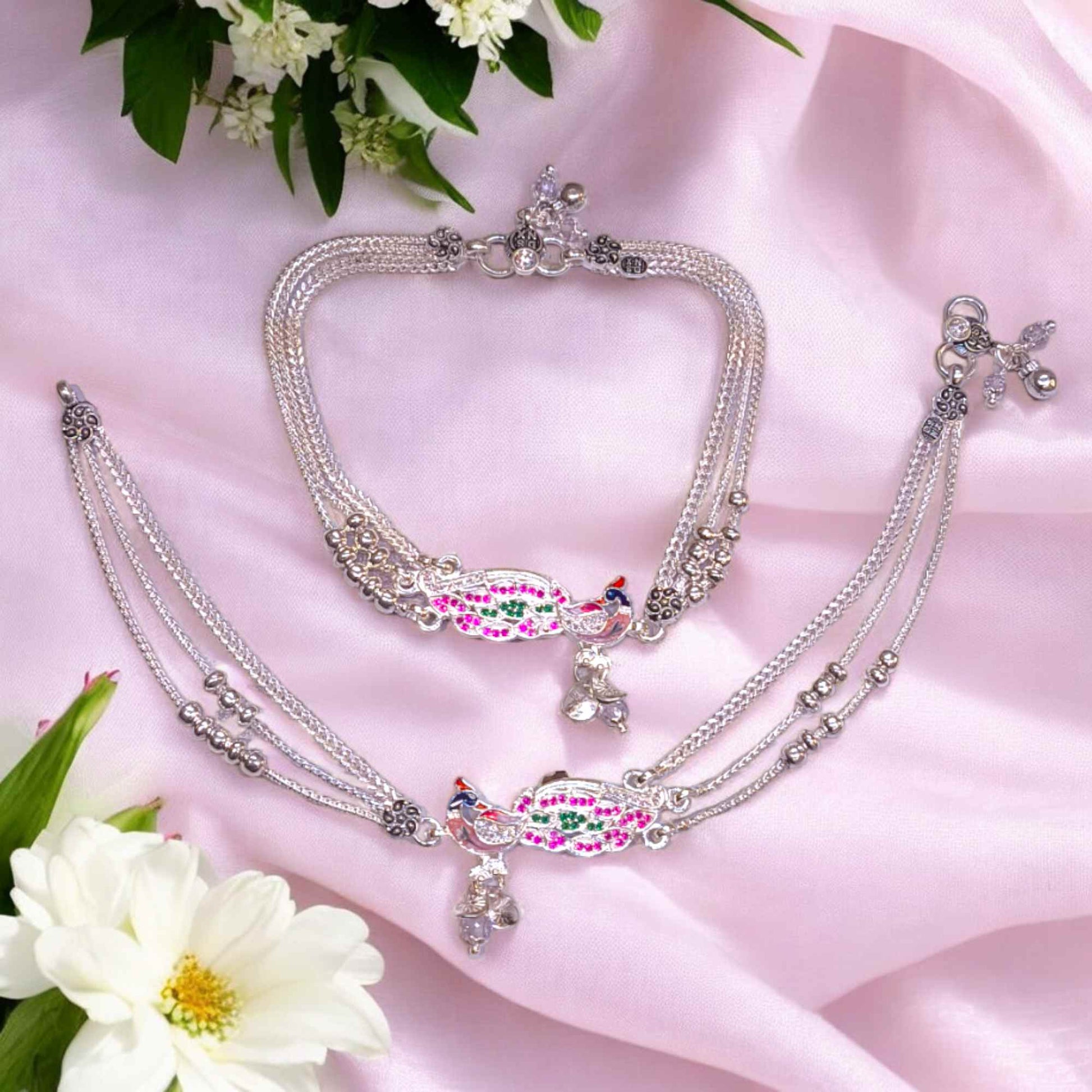 Silver peacock payal - jauhari jewellers