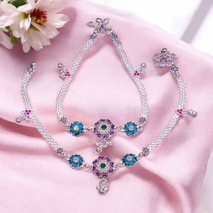 Silver flower anklets 