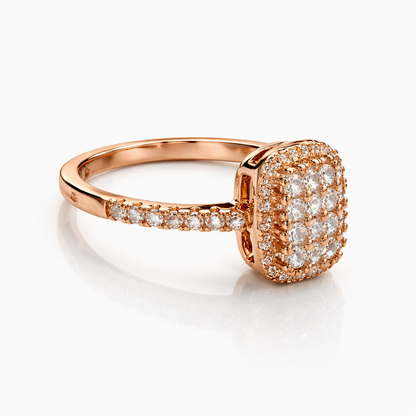 Sterling silver Rose gold ring with cz accents on a white background