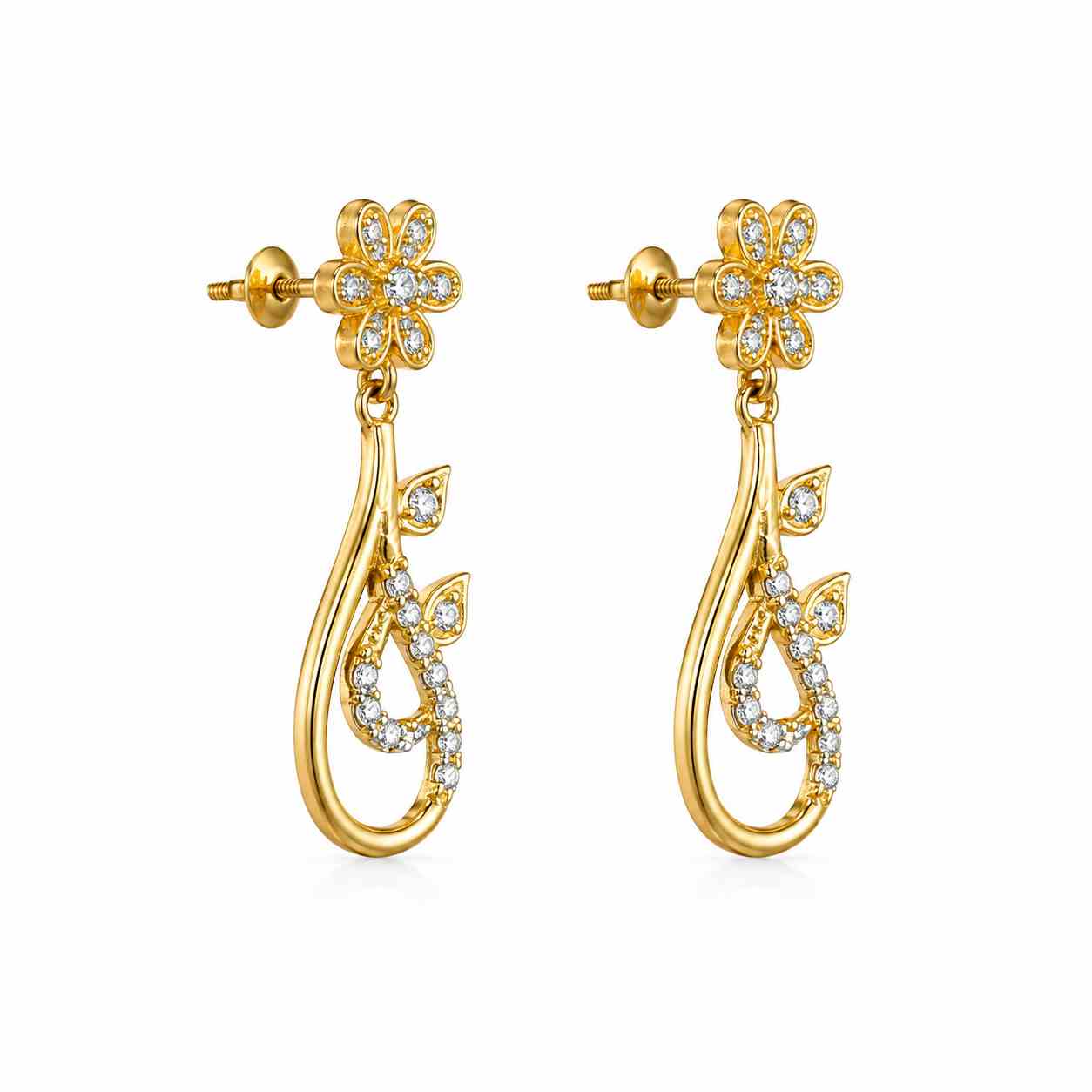 Side view of sterling silver golden drop earrings by jauhari jewellers