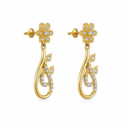 Side view of sterling silver golden drop earrings by jauhari jewellers