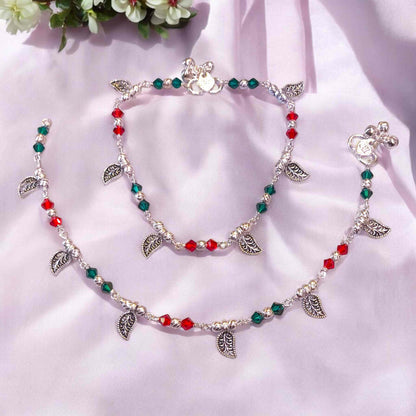 Silver leaf anklets for women