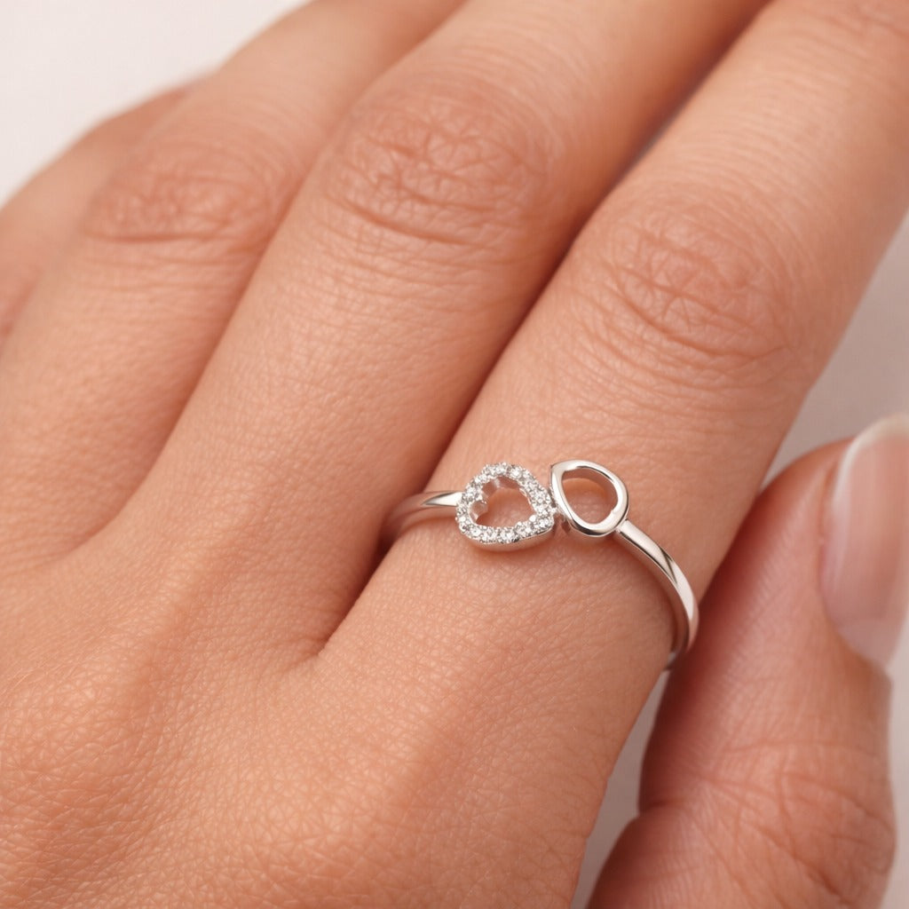 Double Heart 925 Sterling Silver Ring with CZ Stones
