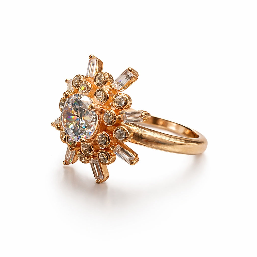 925 sterling silver rose gold sunburst ring for women