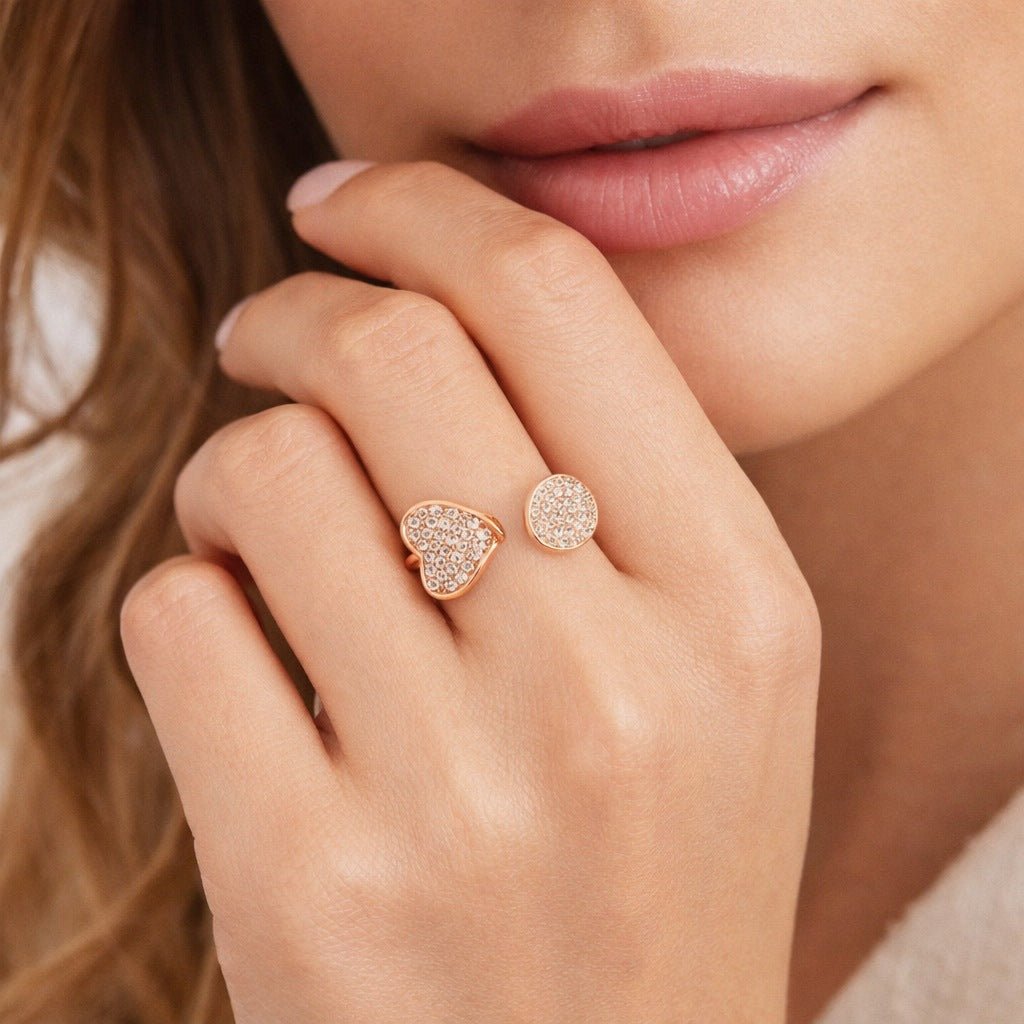 925 sterling silver Rose Gold CZ Open Heart Ring