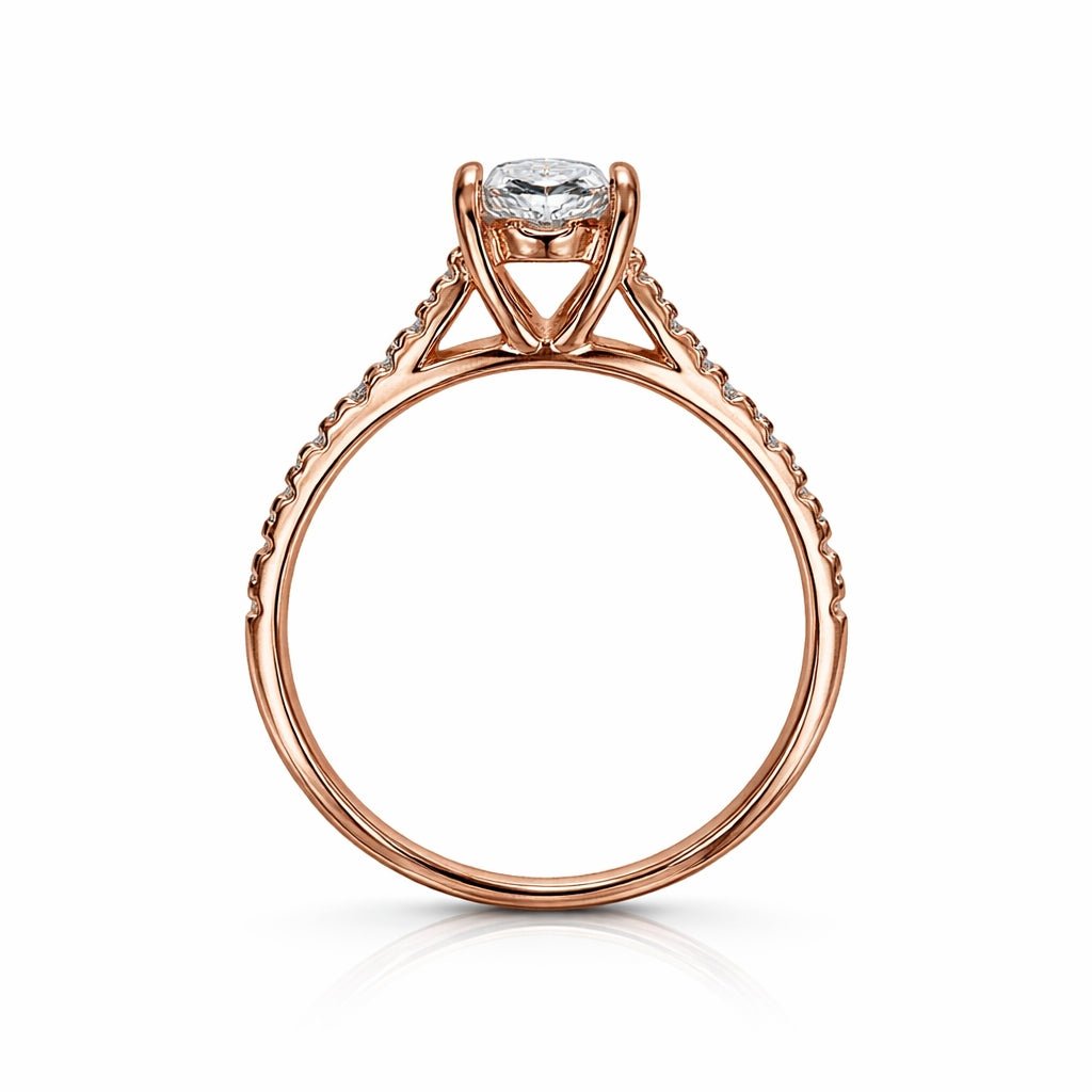 Silver Rose gold ring with cz stone on a white background