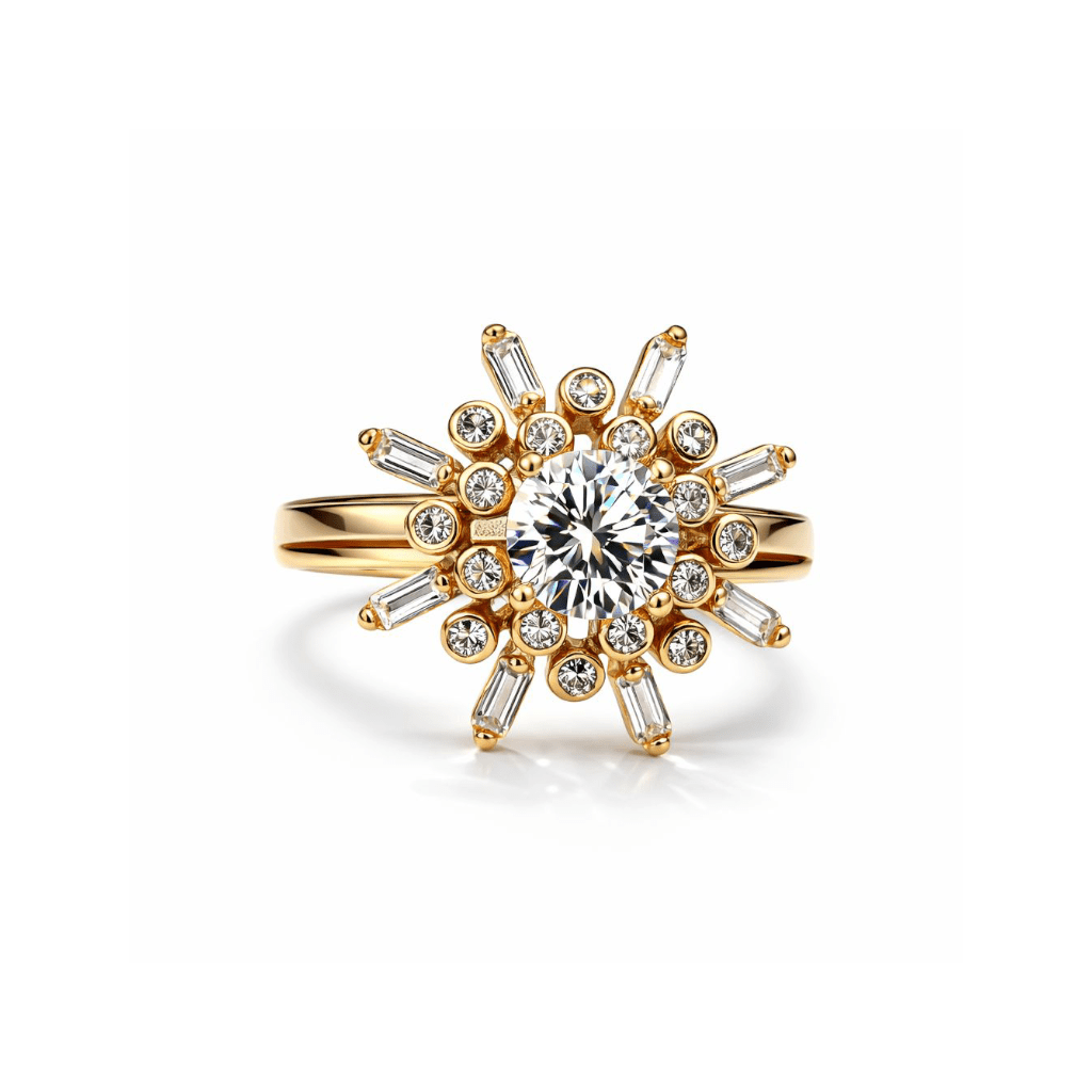 Rose Gold CZ Sunburst Ring in Sterling Silver