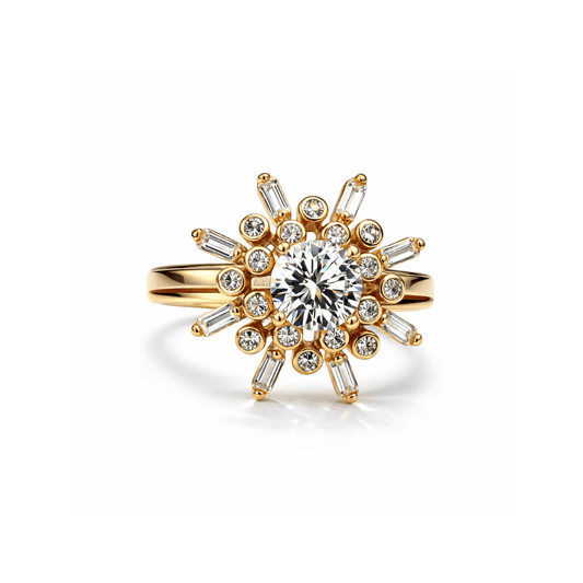 Rose Gold CZ Sunburst Ring in Sterling Silver