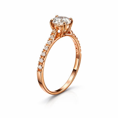 Side view of 925 sterling silver Rose Gold CZ Solitaire Ring