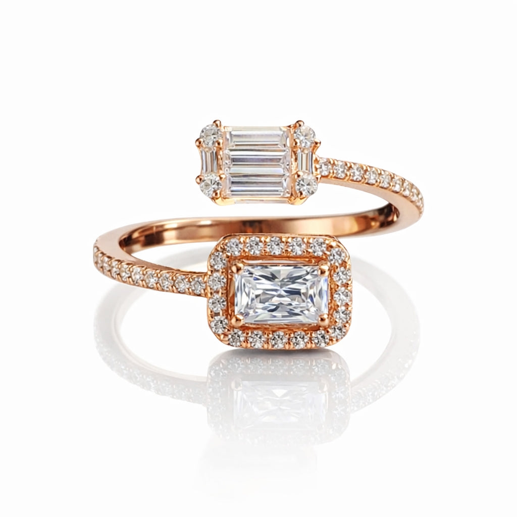 Rose Gold CZ Bypass Ring | 925 Sterling Silver
